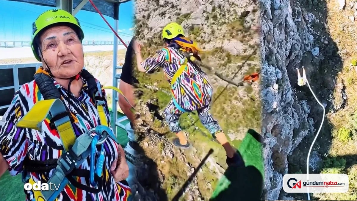 Özbekistan'da 80 yaşındaki kadından halatlı atlayış