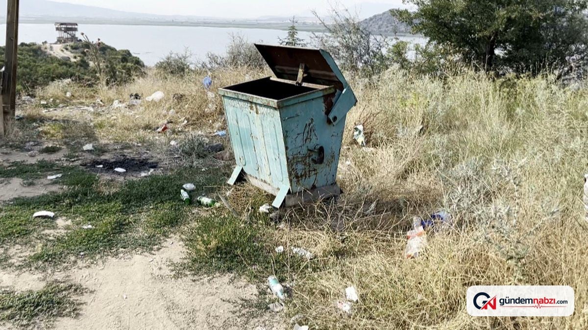 Gölhisar Gölü'nde çöp kirliliği ve tanıtım levhasına saldırı