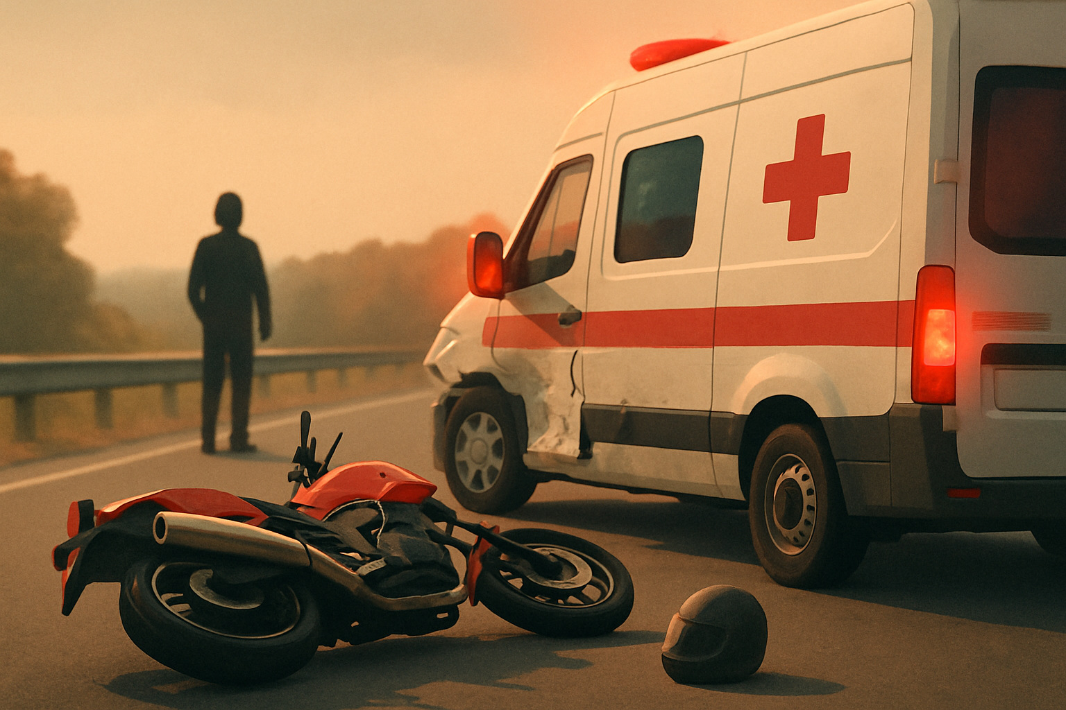 Motosiklet sürücüsü emniyet şeridinde ambulansa çarptı