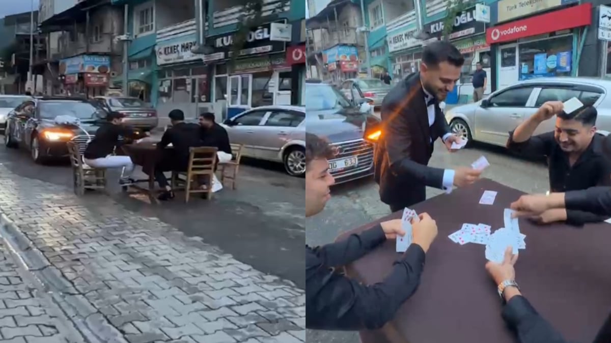Düğün konvoyunda iskambil oyunu