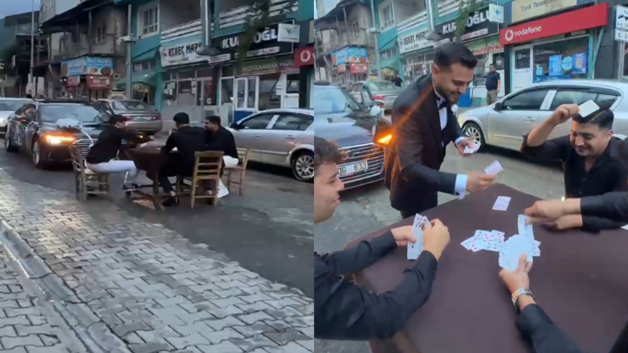 Düğün konvoyunda iskambil oyunu