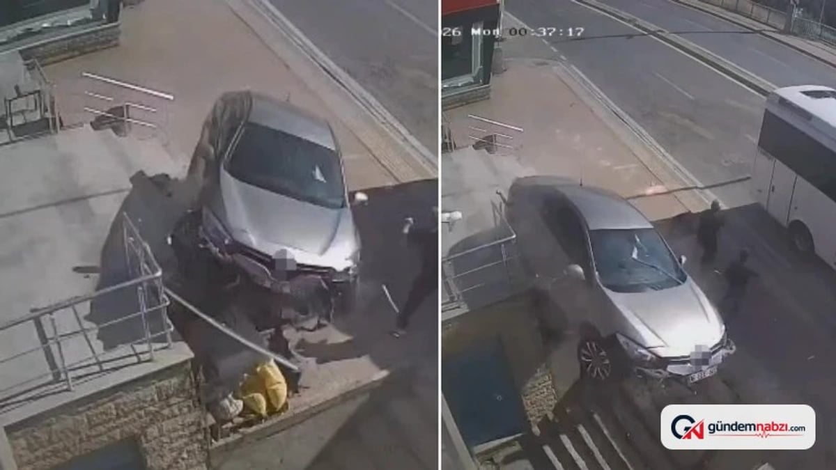 Darıca'da otomobil merdiven boşluğuna düştü, 2 kişi son anda kurtuldu
