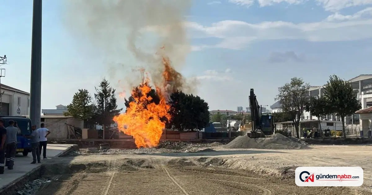 Doğalgaz hattında yangın çıktı, alevler yükseldi