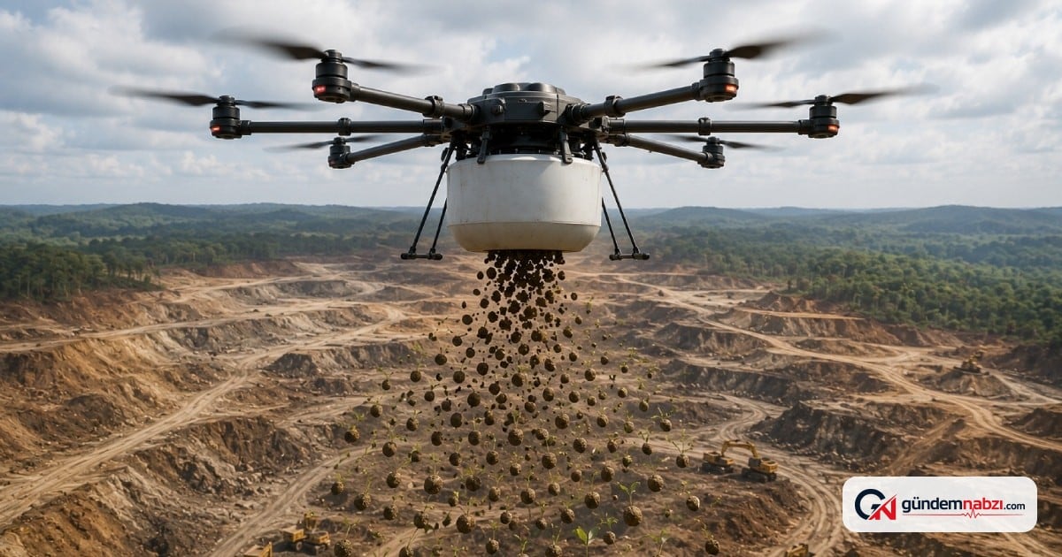 Altın madenciliği sonrası çorak araziyi dronlarla yeşertiyorlar