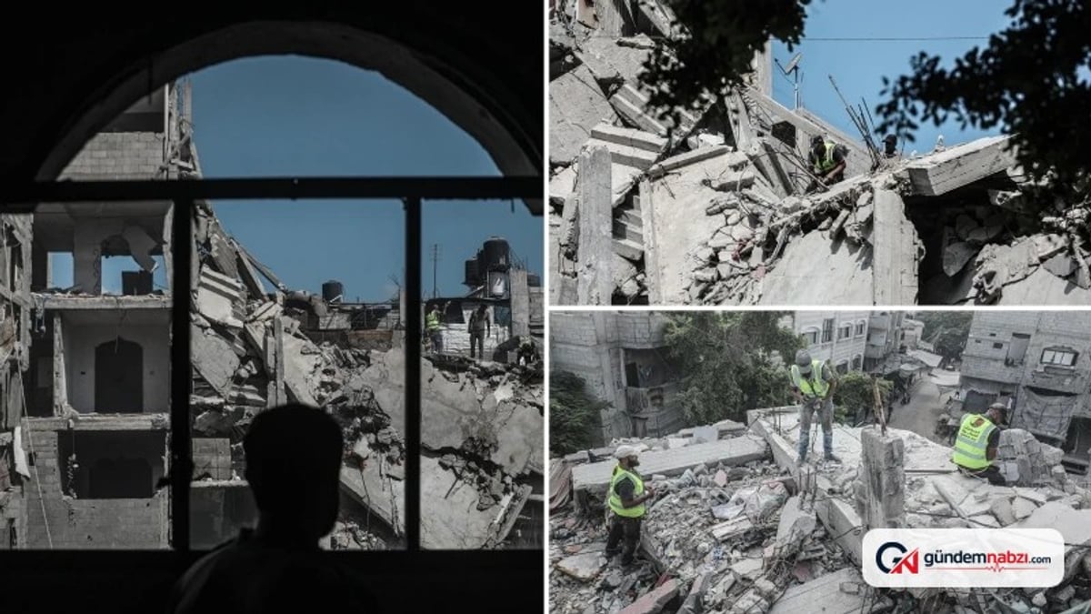 Gazze'de hasarlı yapılar ilkel imkanlarla kaldırılıyor