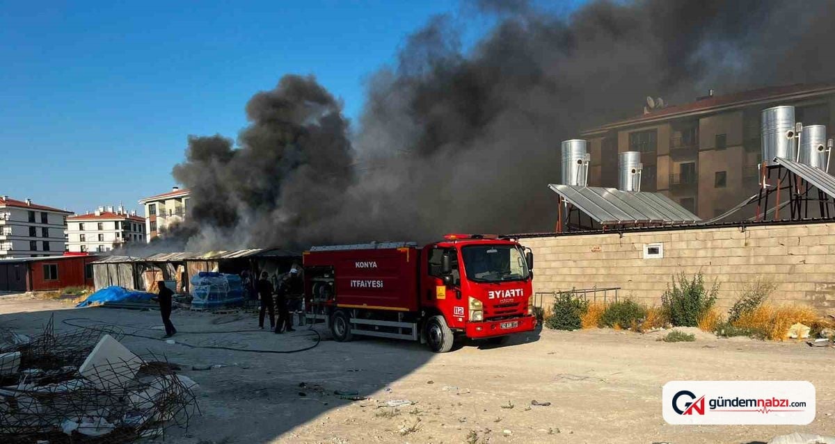 Konya'daki şantiyede konteyner yangını