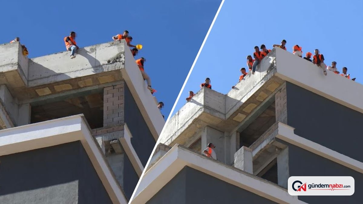 Denizli'de işçiler, maaşları ödenene kadar inşaatın çatısında bekledi
