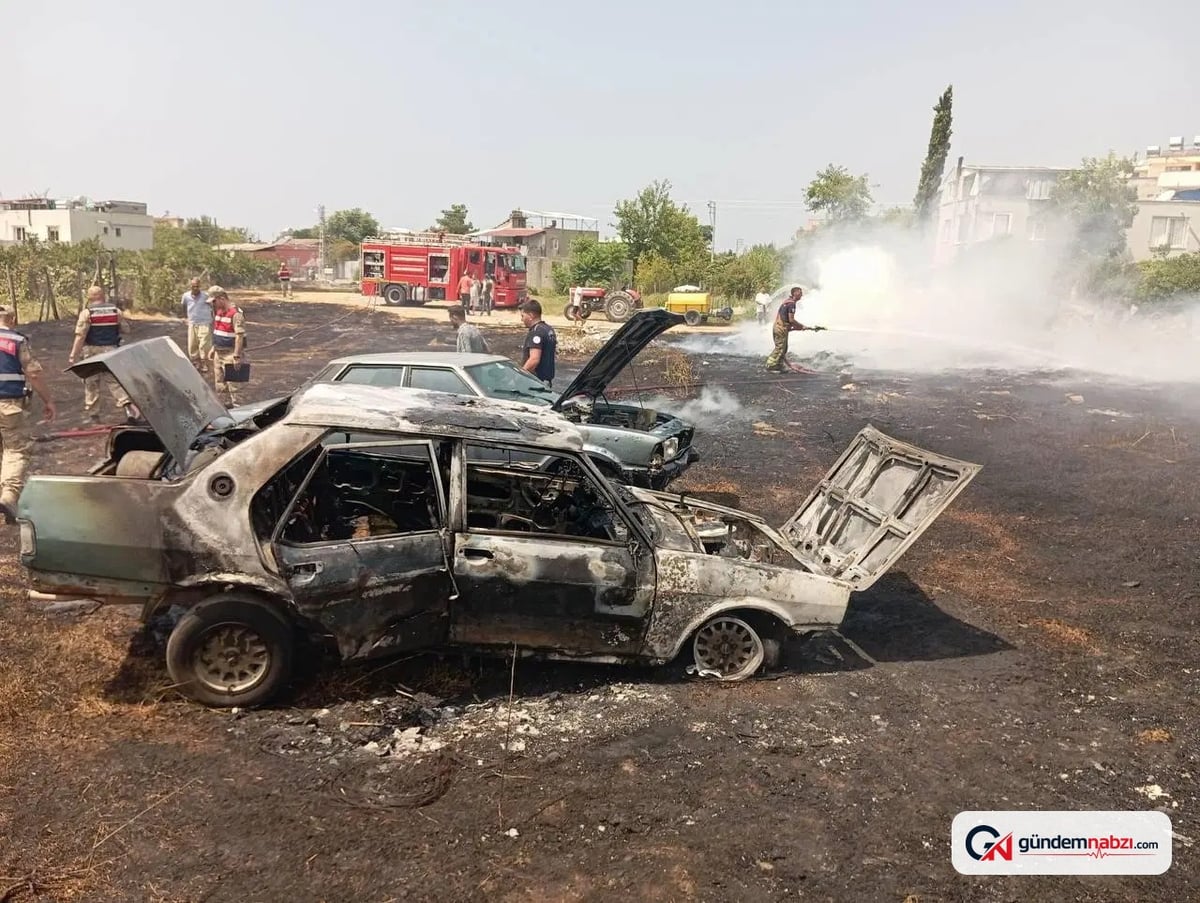 Hatay'da bahçede çıkan yangın 2 otomobile sıçradı