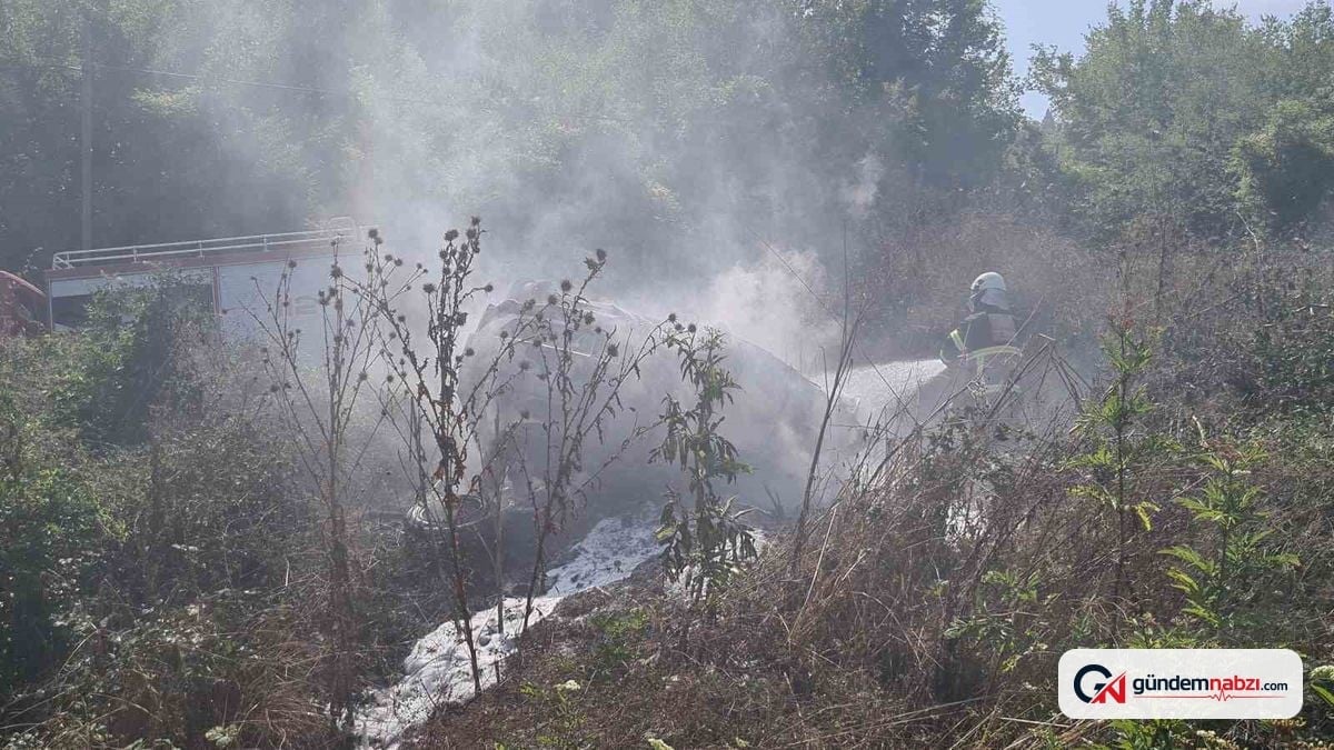Zonguldak Çaycuma'da otomobil durağa çarptı, sürücü alevlerden kurtarıldı