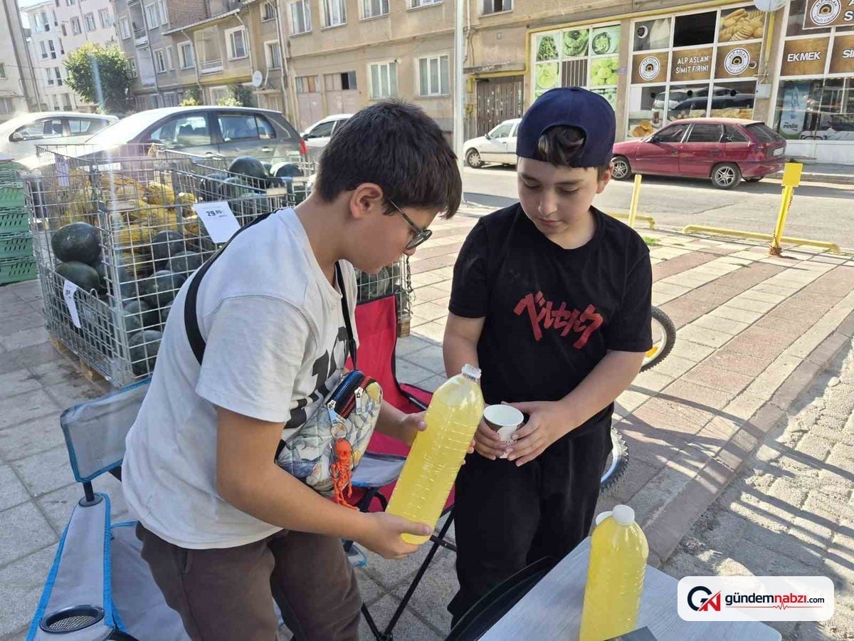 Eskişehir'de iki çocuk ev yapımı limonata satarak harçlık çıkarıyor
