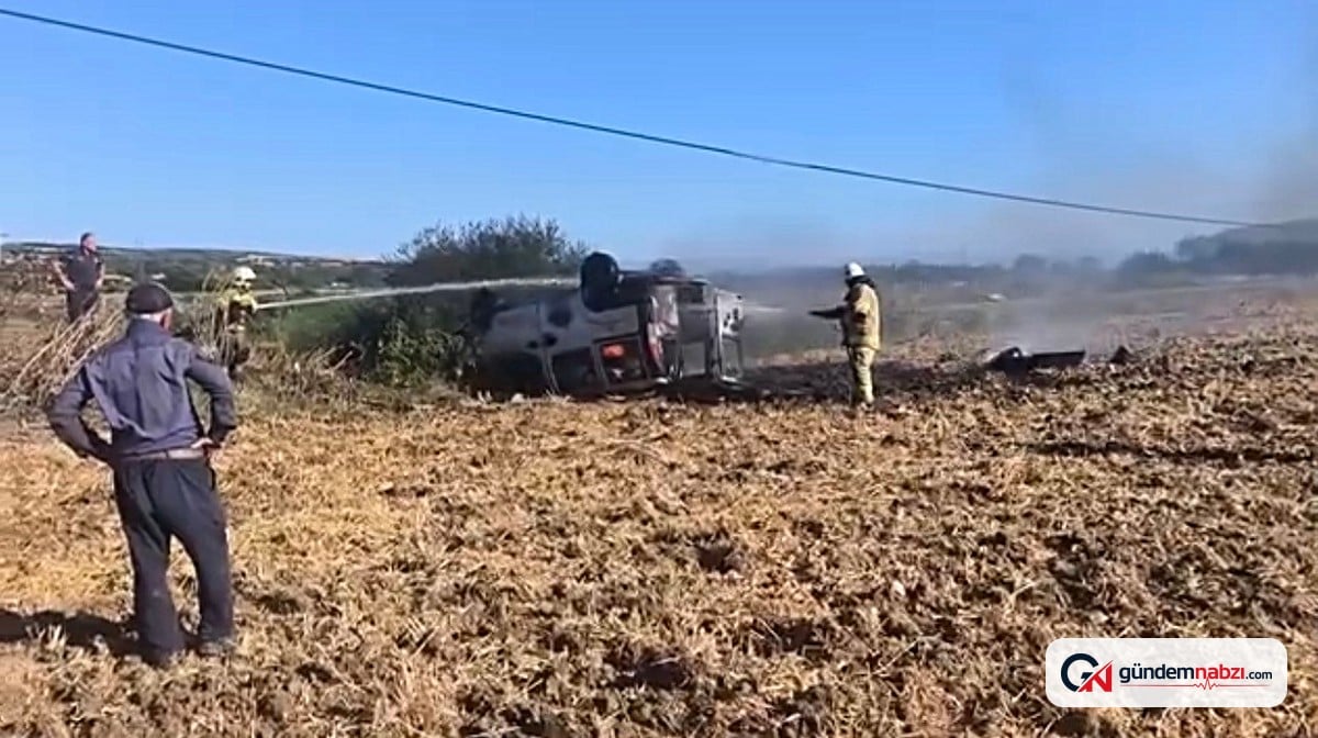 Karacabey’de takla atan otomobil alev aldı