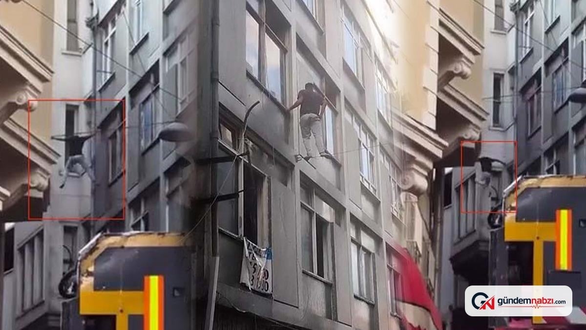 İstanbul Beyoğlu'nda elektrik tellerine tırmanan kişi mindere düştü