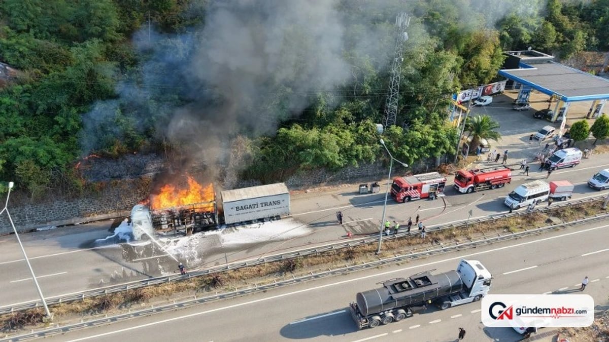 Giresun'da mobilya yüklü TIR yandı