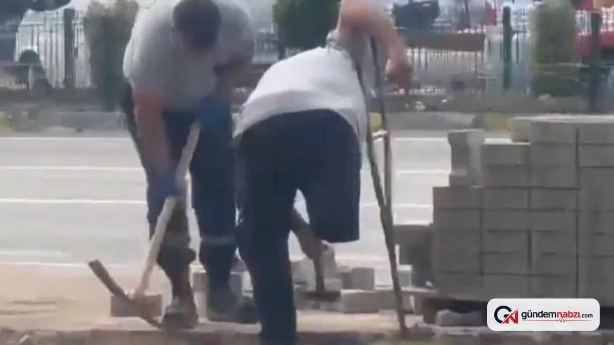 Engelli işçi, kilit taşı döşeme işinde çalıştırıldı