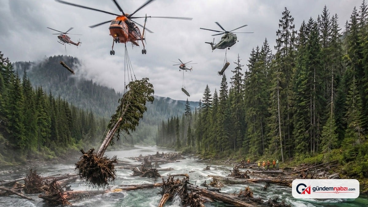 Oregon'da balık habitatı için nehre helikopterle ağaç bırakıldı