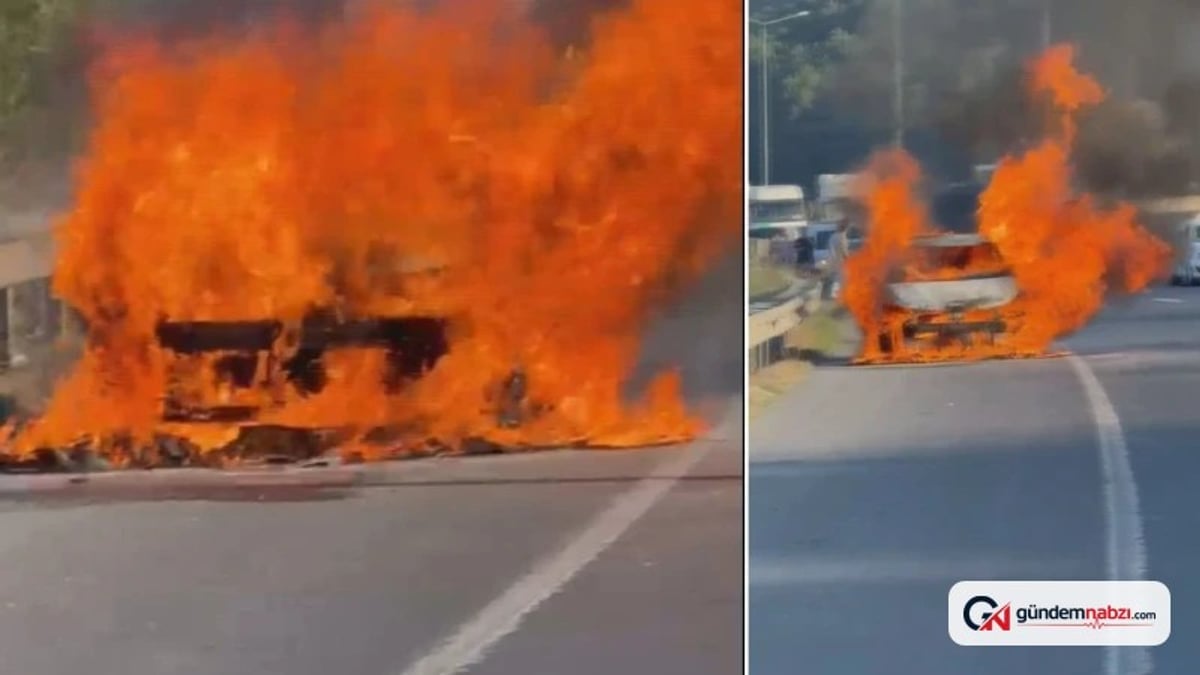 İstanbul Havalimanı yolunda seyir halindeki otomobil yandı