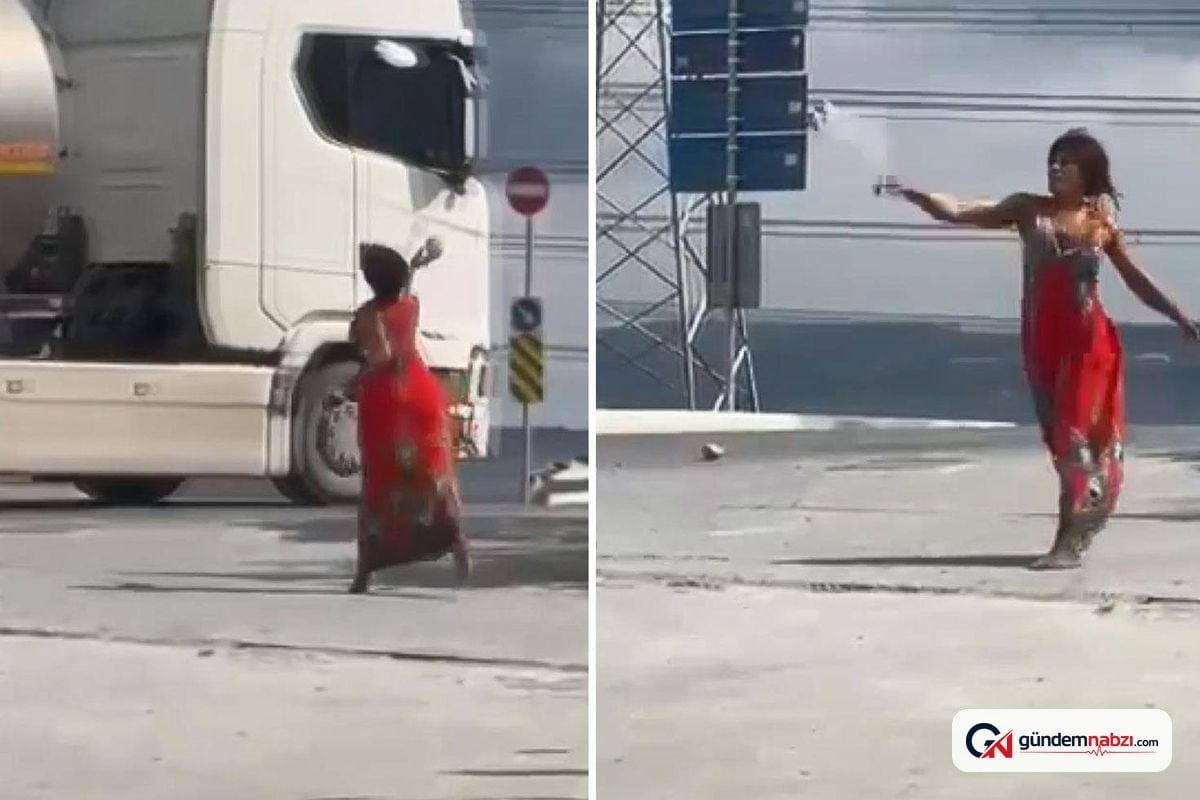 Hadımköy'de kadın araçlara taş fırlattı