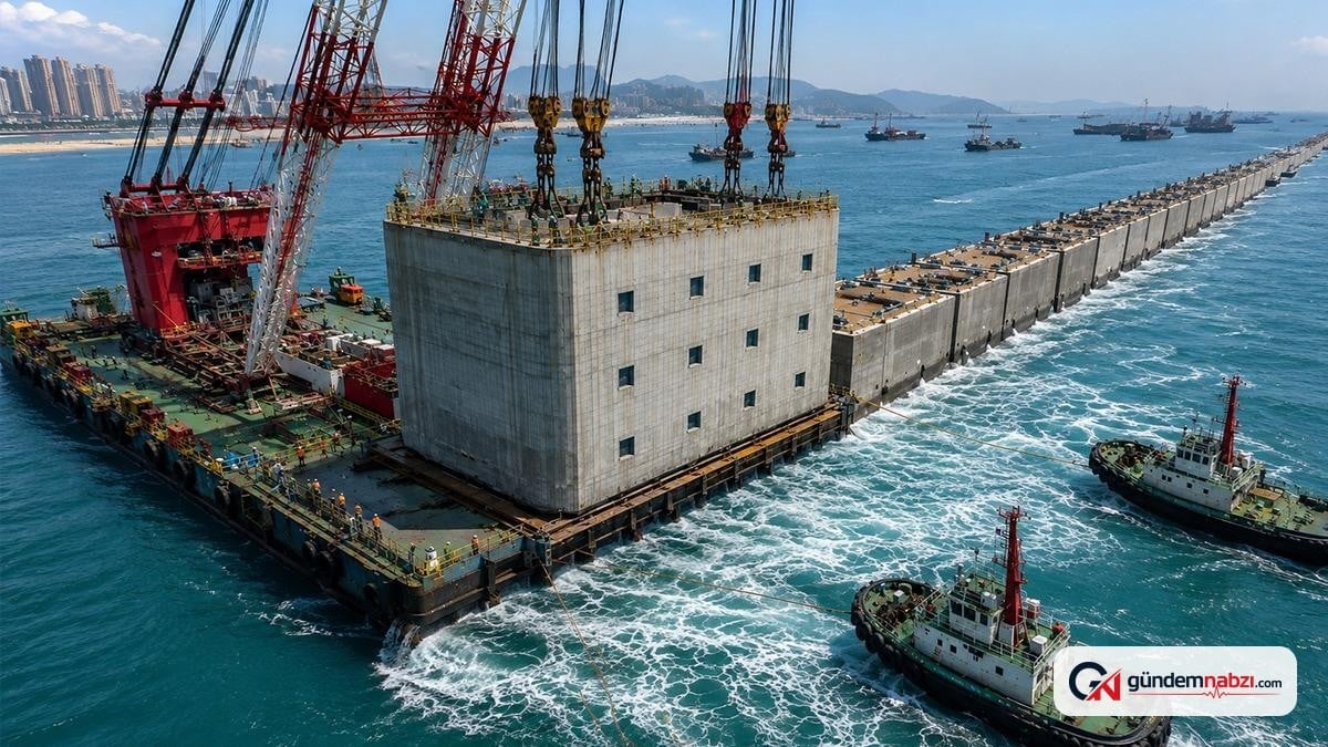 Çin'de 5 katlı bina büyüklüğündeki beton bloklar denize indirildi
