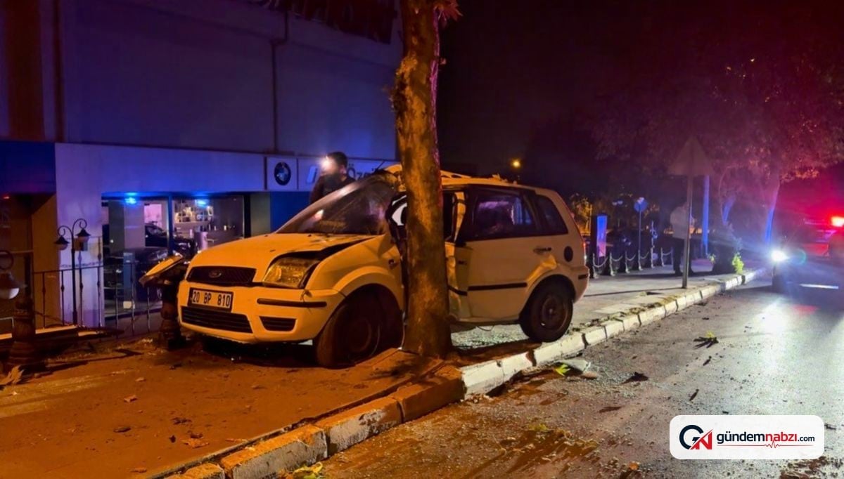 Denizli'de otomobil ağaca çarptı, sürücü yaralandı