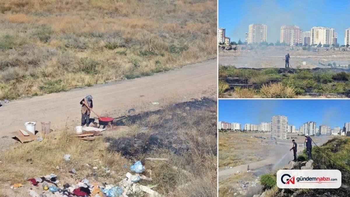 Kayseri'de yangın çıktı, kadın salça kaynatarak izledi