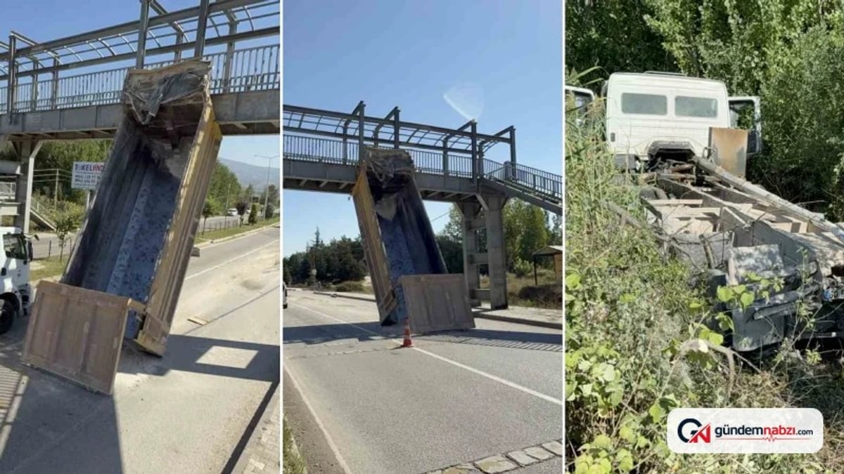 Tokat'ta tır üst geçide çarptı, tarlaya devrildi