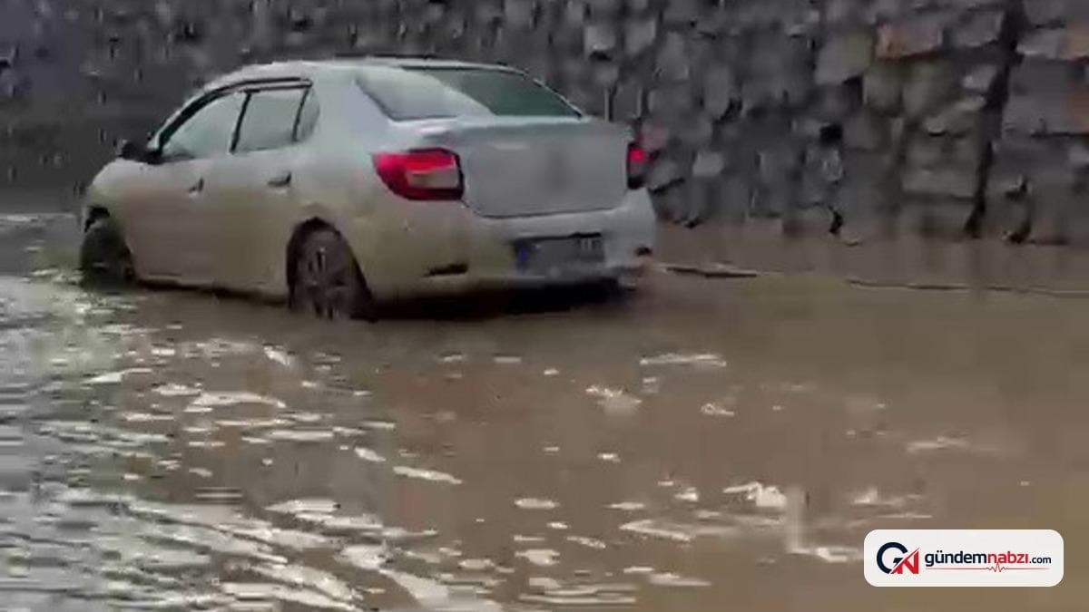 Erzurum Artvin Karayolunda sel nedeniyle bir araç mahsur kaldı