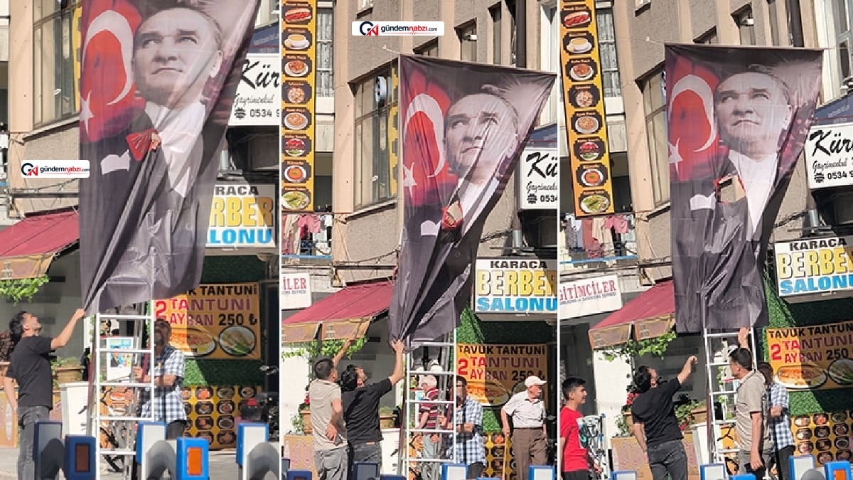Kayseri'deki yeni parti binasında '6 oklu' poster kesildi